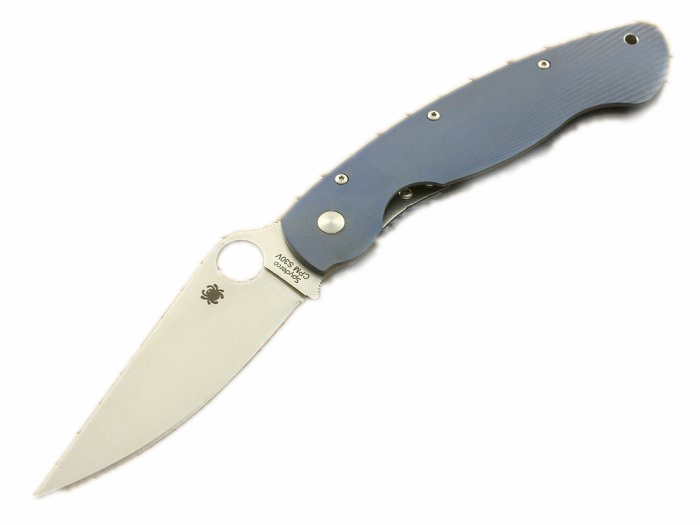 Spyderco（蜘蛛）SP-C36TIFP  Military Fluted Titanium RIL 军用蓝色钛柄折刀