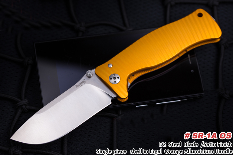 LionSteel 意大利 钢狮 #SR2A OS “雄狮之心” 桔色铝合金一体手柄折刀 D2钢+钢本色拉丝处理 平刃 附带保险锁定