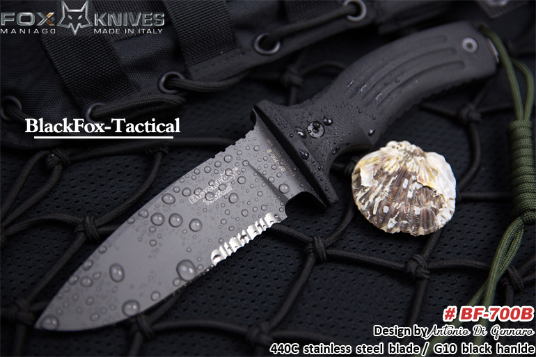 FOX 狐狸（意大利）#BF-700B “BLACKFOX-TACTICAL/OUTDOOR KNIVES” 黑狐系列700B战术/户外生存刀 440C不锈钢+灰色镀钛涂层+G10手柄 附带高级尼龙鞘