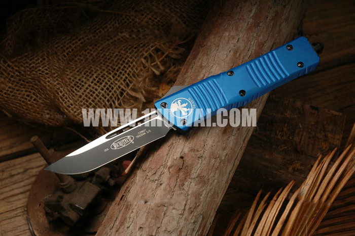 MICROTECH 美国微技术143-1BL COMBAT TROODON 战斗恐龙系列 蓝色6061-T6铝合金手柄双色ELMAX单锋全刃直跳