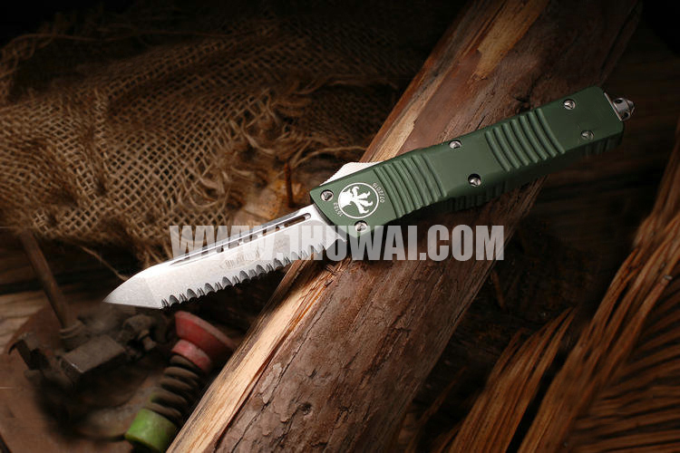 MICROTECH 美国微技术144-12OD COMBAT TROODON 战斗恐龙系列ELMAX石洗单锋全齿草绿6061-T6铝合金手柄直跳