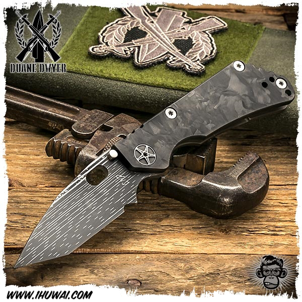 Strider/挺进者 Duane Dwyer Custom SNG Chisel Tanto 德怀尔杜安定制SNG T头 大马士革钢 碳纤维手柄高端手工折刀