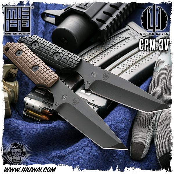 美国挺进者/Strider Knives Fixed: DB-L CPM 3V (.250 Stock) Monkey Edge FRAG Pattern DB-L CPM 3V钢G-10柄战术刀