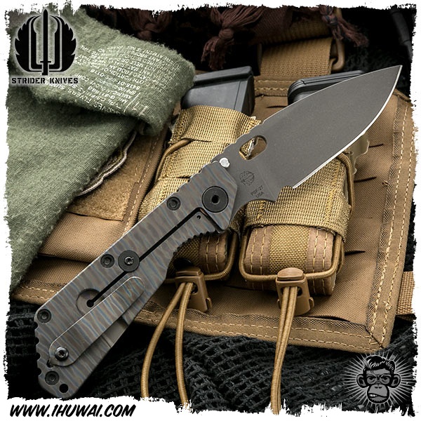 美国挺进者/Strider Knives Folder: SMF Standard Flamed/Black Oxide PSF-27钢表面黑色涂层深绿色G10柄SMF战术折刀