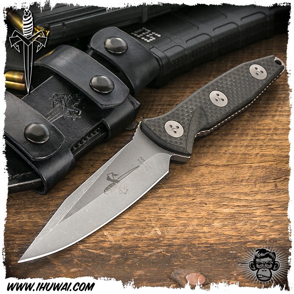 美国微技术/Microtech Custom: SOCOM Alpha Fixed Blade Apocalyptic 手工定制天启大剑标“海豹突击队”CPM 154钢表面石洗处理碳纤维柄战术刀