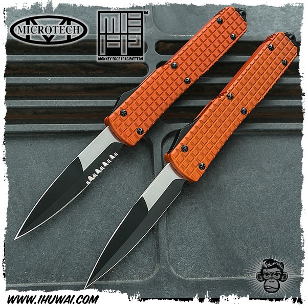 美国微技术/Microtech: Ultratech FRAG Pattern Bayonet-Orange Tactical Elmax钢橙色弹片纹战术直跳