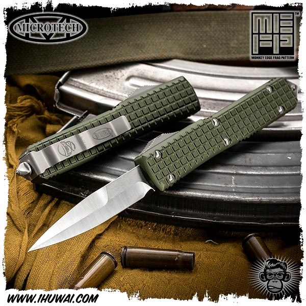 美国微技术/Microtech: Ultratech Pattern MkII Bayonet - OD Green/Satin Elmax钢MKII军绿色弹片纹柄战术直跳