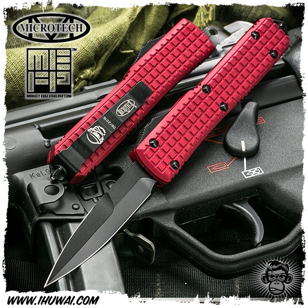 美国微技术/Microtech: Ultratech Pattern MkII Bayonet - Red/Black DLC Elmax钢DLC黑色涂层处理MKII红色弹片纹柄战术直跳