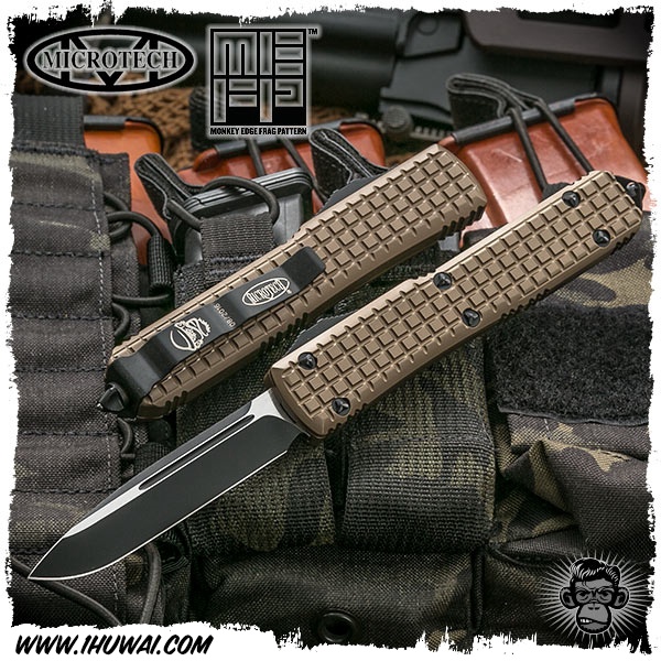 美国微技术/Microtech: Ultratech Pattern MkII S/E Spearpoint - Tan/Black Elmax钢DLC黑色涂层MKII矛头沙色弹片纹柄战术直跳