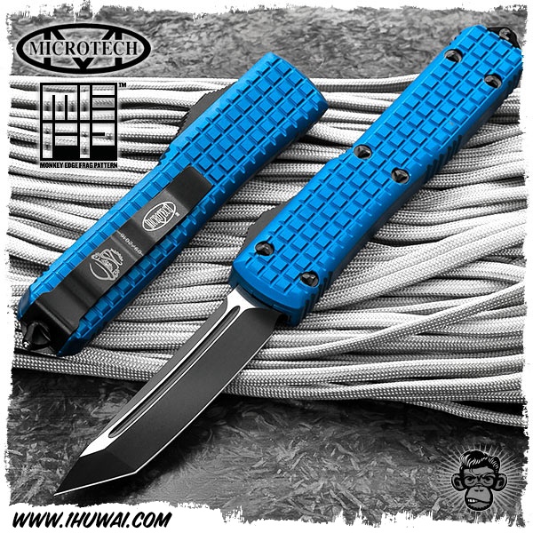 美国微技术/Microtech: Ultratech FRAG Pattern MkII T/E Tanto - Elmax钢MKII几何头蓝色弹片纹柄战术直跳