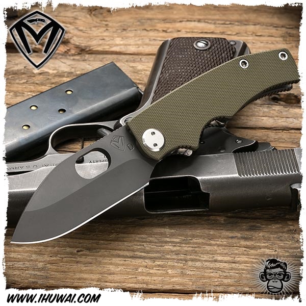 美国梅德伏德/Medford Knives: 187 (RMP) Ramp Nose Tumbled/Gray PVD - OD Green D2钢黑色涂层军绿色G10+钛柄手工军风快开鳍战术折刀