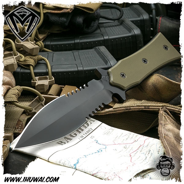 美国梅德伏德/Medford Knives: BOA P - PVD “蟒蛇P”D2钢黑色PVD涂层背齿双刃军绿色G10柄手工战术刀