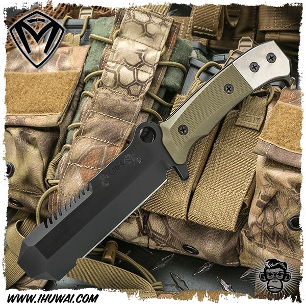 美国梅德伏德/Medford Knives: USMC EOD 1 - Green “美国海军陆战队EOD”CPM D2钢黑色涂层军绿色G10+钢柄组合柄手工刀