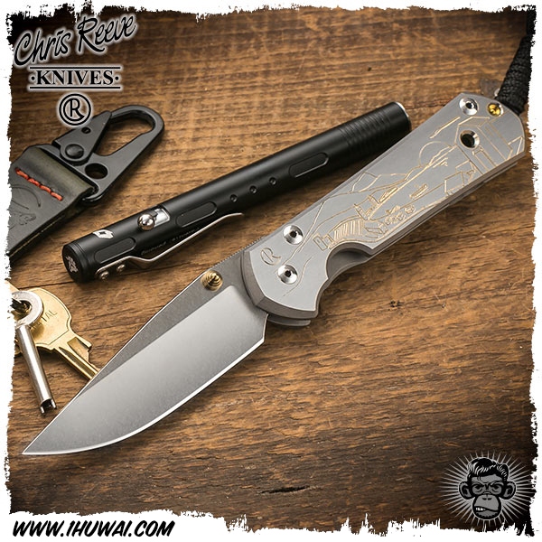 美国克里斯里夫/Chris Reeve Knives: Sebenza 21 Large Graphic - Mediterranean 沙本沙大号纯钛柄雕花柄“地中海主题”CPM S35VN钢全刃水滴头经典折刀