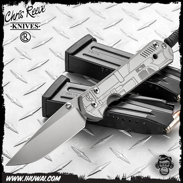 美国克里斯里夫/Chris Reeve Knives: Sebenza 21 Large Graphic - Side Arm 沙本沙大号纯钛柄雕花柄“Glock主题”CPM S35VN钢全刃水滴头经典折刀