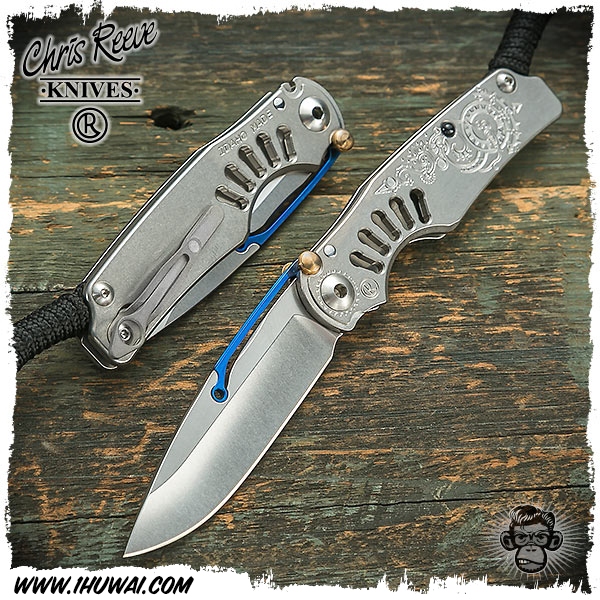 美国克里斯里夫/Chris Reeve Knives: Ti-Lock Blue Steam 6AI4V纯钛镶蓝宝石柄“蓝色蒸汽”S35VN钢高端折刀