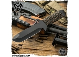 美国梅德伏德/Medford Knives: AIO (Adapt, Improvise, Overcome)D2钢黑色涂层半齿刃复合迷彩伞兵绳绕柄战术刀
