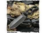 美国梅德伏德/Medford Knives: BOA B -“蟒蛇B”D2钢表面黑色PVD涂层背齿镂空铝柄手工战术刀