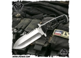 美国梅德伏德/Medford Knives: BOA B - “蟒蛇B”D2钢缎面背齿黑色镂空铝柄手工战术刀