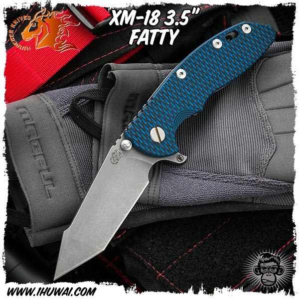 美国辛德勒/Hinderer Knives: XM-18 Fatty 3.5 inch Harpoon Tanto-“胖子”CPM S35VN钢深蓝色G10/钛柄鱼叉T头战术折刀