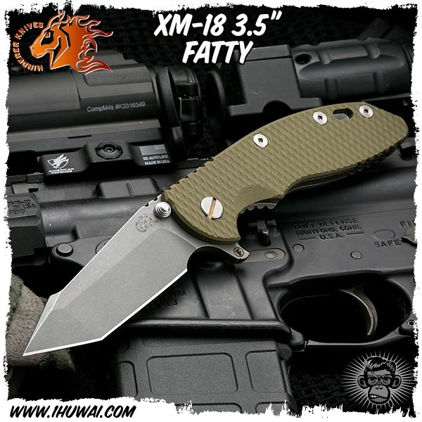 美国辛德勒/Hinderer Knives: XM-18 Fatty 3.5 inch Harpoon Tanto-“胖子”CPM S35VN钢军绿色G10/钛柄鱼叉T头战术折刀