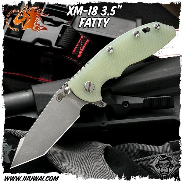 美国辛德勒/Hinderer Knives: XM-18 Fatty 3.5 inch Harpoon Tanto -“胖子”CPM S35VN钢半透明色绿色G10/钛柄鱼叉T头战术折刀