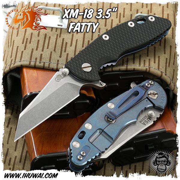 美国辛德勒/Hinderer Knives: XM-18 Fatty 3.5 inch Wharncliffe -“胖子”CPM S35VN钢黑色G10/蓝色阳极氧化石洗钛柄鸟啄型战术折刀