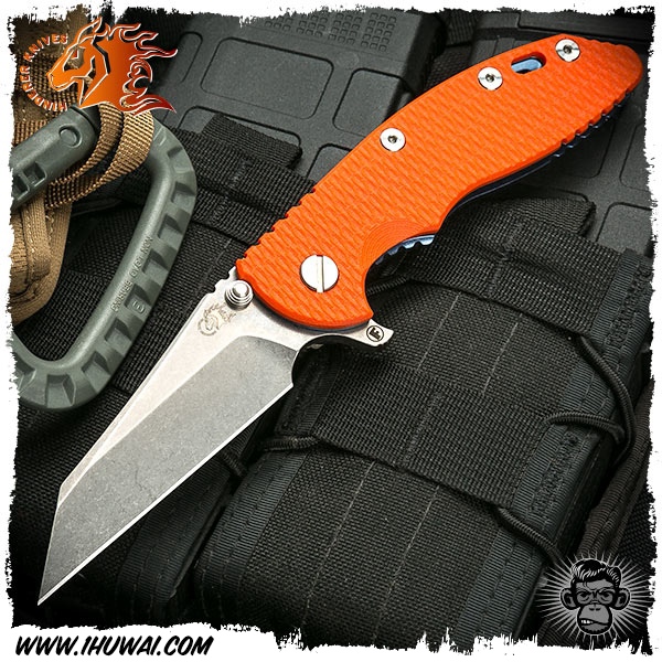 美国辛德勒/Hinderer Knives: XM-18 Fatty 3.5 inch Wharncliffe-“胖子”CPM S35VN钢橙色G10/蓝色阳极氧化石洗钛柄鸟啄型战术折刀