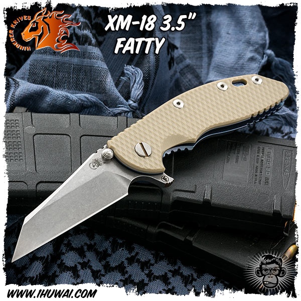 美国辛德勒/Hinderer Knives: XM-18 Fatty 3.5 inch Wharncliffe -“胖子”CPM S35VN钢沙色G10/蓝色阳极氧化石洗钛柄鸟啄型战术折刀