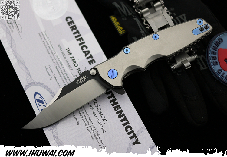 美国零误差 ZeroTolerance #ZT0392BOWIE “Rick Hinderer/zt Limited Edition Folder” 全球限量版手工定制博伊头折刀 银色钛金属手柄+M390神钢拉丝处理 KVT轴承开合