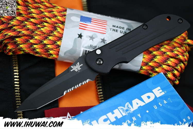 美国蝴蝶Benchmade Stryker Auto #9100SBK “袭击者”154CM不锈钢黑色涂层铝柄黑色战术侧跳 停产