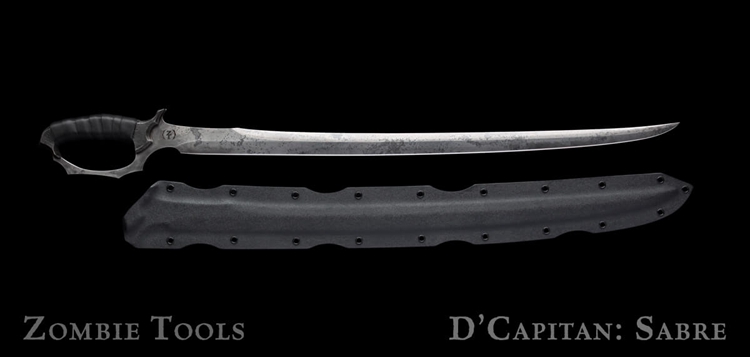 美国僵尸工坊 Zombie Tools #The D’Capitan Sabre “魔鬼船长”5160钢一体龙骨手工锻造皮革包裹D型刀柄马刀