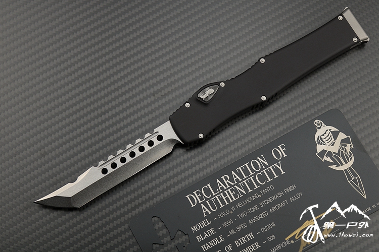 美国微技术大剑标手工 Marfione Custom #Troodon Hellhound Tanto Halo VI “光晕6”M390神钢刃博伊头铝柄战术直跳 钢卡证书2018年新品