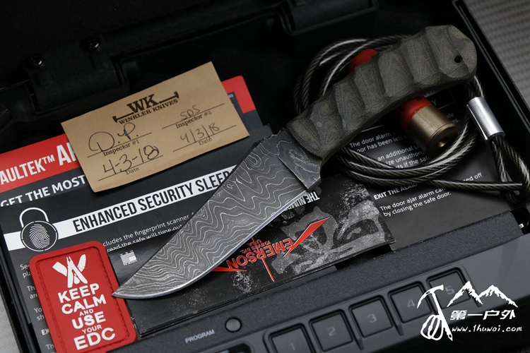 美国温克勒 Winkler Knives II #Damascus Belt 定制版落点大马士革钢手工雕花米卡塔柄