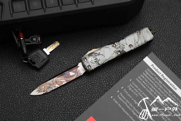 微技术Microtech #UTX-85 “艺伎”2代M390神钢刃激光蚀刻锦鲤龙纹全自动直跳