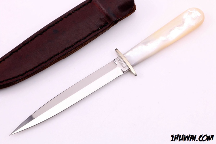  帕特·克劳福德（Pat Crawford）手工Mother of Pearl Boot Dagger 珍珠母镜面双刃靴刀