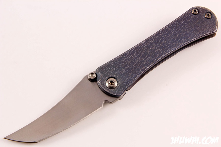 Borka Blades定制 SBKF M390 缎面精工凿式Tanto 阳极氧化处理的树皮纹精制钛合金柄 