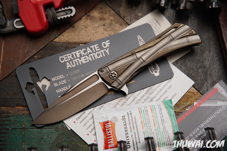 Marfione Custom微技术大剑标 Closer Bronzed Titanium Handle Bronzed Two-Tone Apocalyptic Blade 铜色