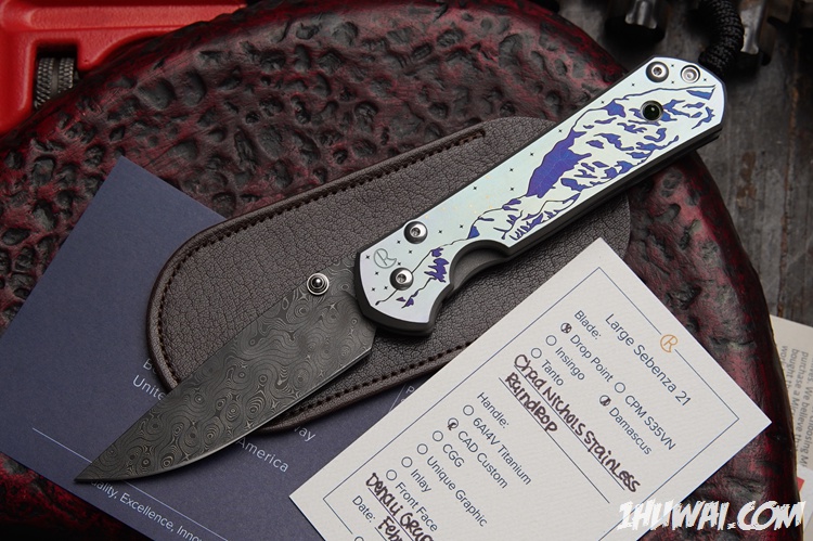 克里斯·里夫（Chris Reeve）  Large Sebenza 21 雨滴大马士革  Denali Graphic & Jade Inlay