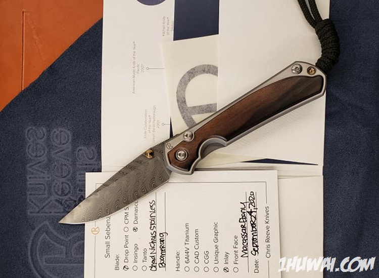 克里斯·里夫（Chris Reeve）Small Sebenza 31  回旋镖纹大马士革 乌木镶嵌 Macassar Ebony