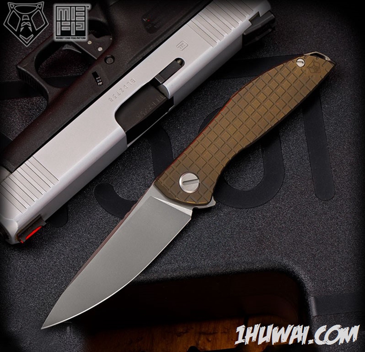 Shirogorov 熊头  NeOn Zero 猴岛定制双面雷纹M390石洗MRBS 多行轴承系统  Monkey Edge FRAG Pattern Bronze Tumbled